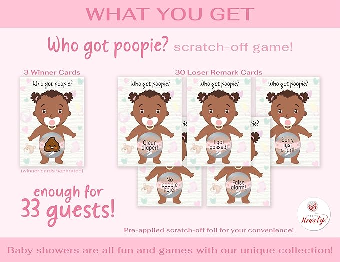Party Hearty Baby Shower Games for Girl, 33 Poopie Emoji Scratch Off Lottery Tickets, Baby Games Ideas, Scratch Off Game