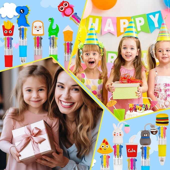 CZWZ 100Pcs Mini Multicolor Pens in One 4-in-1 Cute Pens Bulk for Kids, Ballpoint Pen for Birthdays and Children's Parties, Fun Gifts Assorted Ink Kawaii Pen