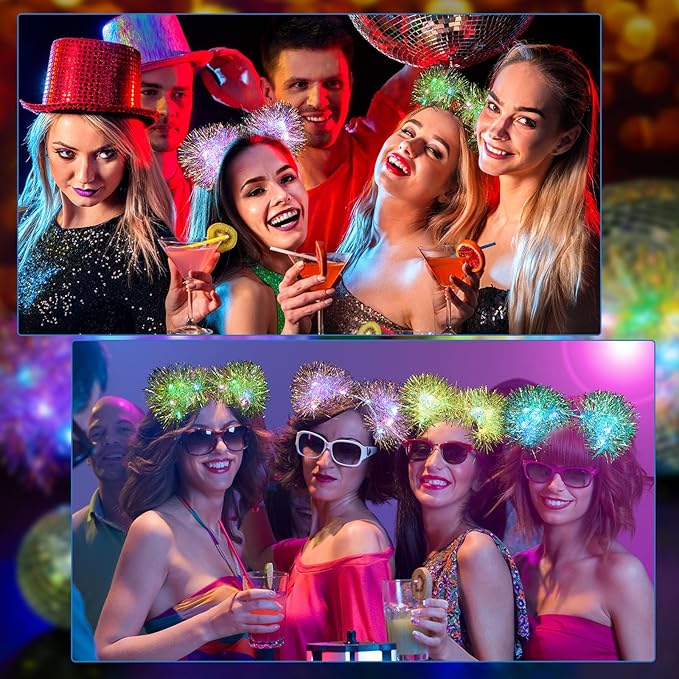 Juexica 16 Pcs Light up Cat Ears Headband with Color Change LED Cat Headband Rave Hair Accessories for New Year Party(Fresh Color)
