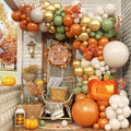 Fall Balloons Garland Arch Kit, Burnt Orange Pumpkin Foil Balloons, Orange Green Sand White Gold Balloon for Little Pumpkin Baby Shower First Birthday Thanksgiving Fall Autumn Harvest Party Decoration