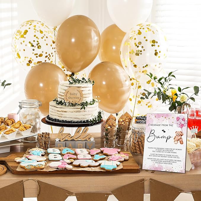 Roowest Cool Baby Shower Tabletop Decoration a Message from the Bump Wooden Baby Shower Games Sign Greenery Cute Gender Reveal Party Thank You Sign, 11.2 x 8.66 Inches(Girl Bear)