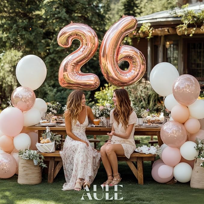 AULE 40 Inch Large 26 Number Balloons Rose Gold Big Foil Number Balloons Giant Helium Happy 26th Birthday Party Decorations for Women Huge Mylar 62 Anniversary Supplies
