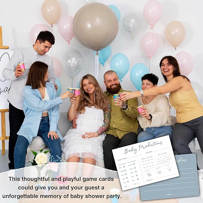Baby Predictions and Advice Cards, 5" x 7" Blue Baby Shower Predictions Cards, Daily Party Games & Activities Favors for Newparents - G06
