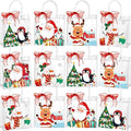 Henoyso 12 Pcs Christmas Clear Gift Bags Plastic Candy Treat Goodie Bags Red Foil Santa PVC Wrap Totes with Handles and Ribbon Xmas Party Favors (Santa and Snowman,7.8 x 7.8 x 3.1 Inch)