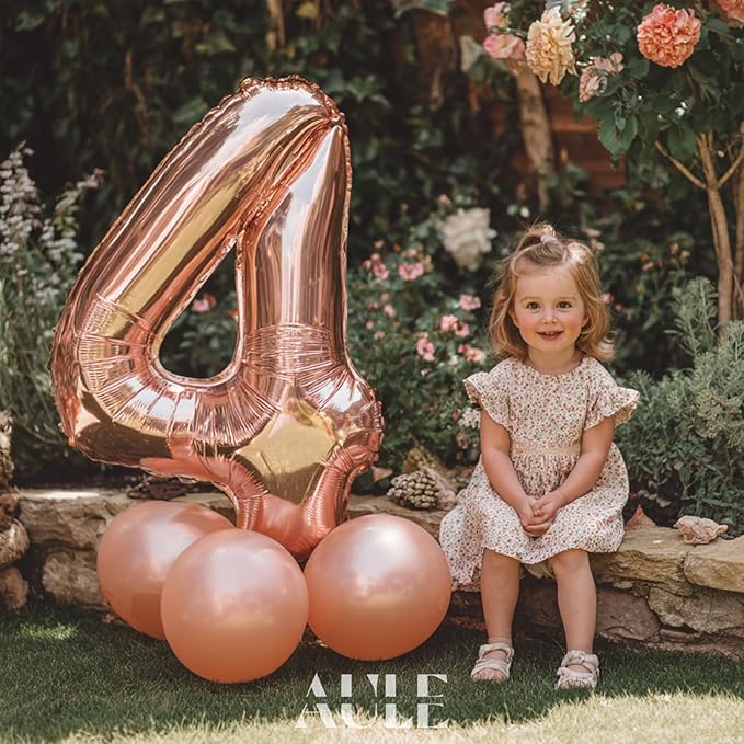 AULE 40 Inch Big Rose Gold 4 Balloon Number Large Foil Helium Number Balloons 0-9 Jumbo Giant Happy 4th Birthday Party Decorations for Boy or Girl Huge Mylar Anniversary Party Supplies