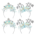 4 Pcs Happy New Year Headbands for Women 2026 New Year Eve Hairbands Party Supplies Holiday Headwear Decoration Gifts (Silver)