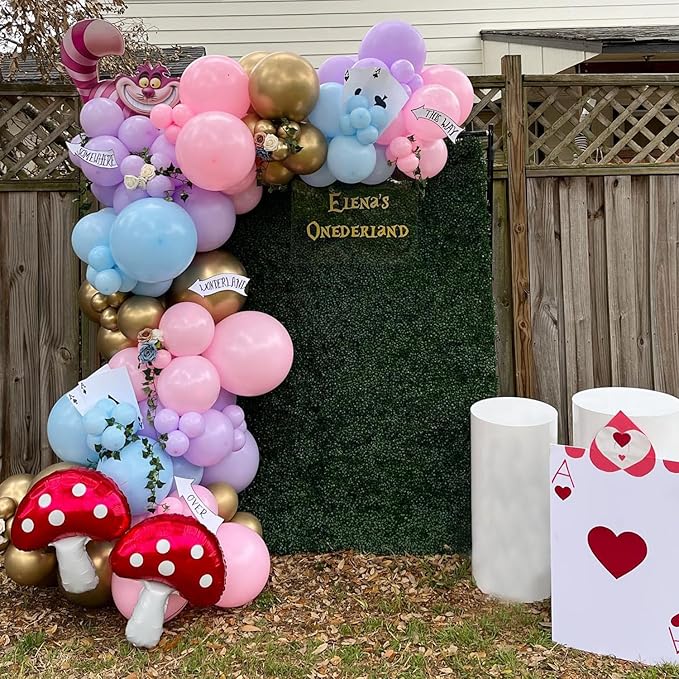159Pcs Wonderland Balloon Arch Garland Kit Wonderland 1st Birthday Party Decorations Pastel Pink Blue Purple Metallic Gold Balloons for Onederland Baby Shower Garden Tea Party Spring Supplies