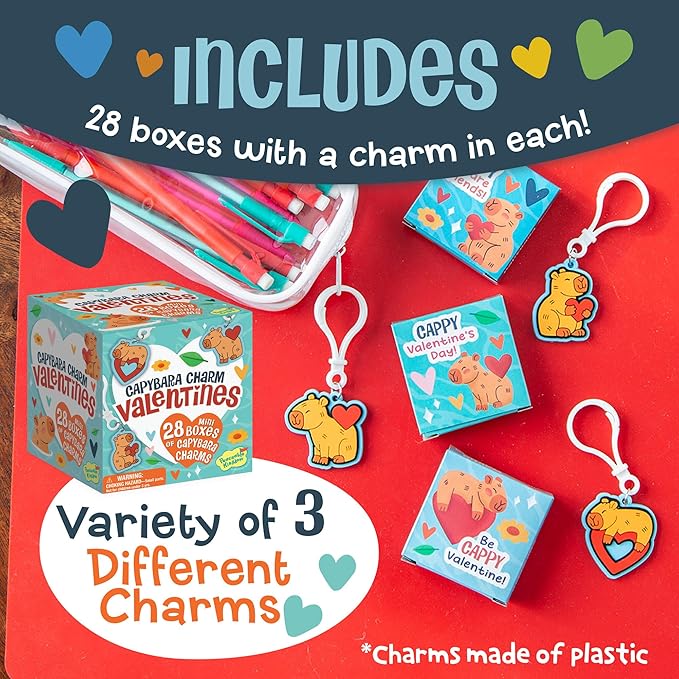 Peaceable Kingdom Valentines Box for Kids, Valentines Day Box Kit for Valentines Cards for Kids Classroom - Capybara Charm Valentines