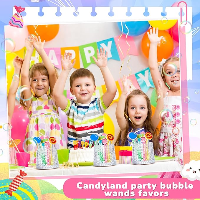 Leyndo 24 Pcs Candy Bubbles Wands Bulk Candy Themed Party Favors Mini Wands Lollipop Bubbles for Candy Party Favor Game Toys for Gift Bag Stuffers