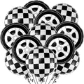 KatchOn, Huge Tire Balloons and Checkered Balloons - 18 Inch, Pack of 12 | Two Fast Two Curious Birthday Decorations | Tire Balloon, Two Fast Birthday Decorations | Race Car Birthday Party Decorations