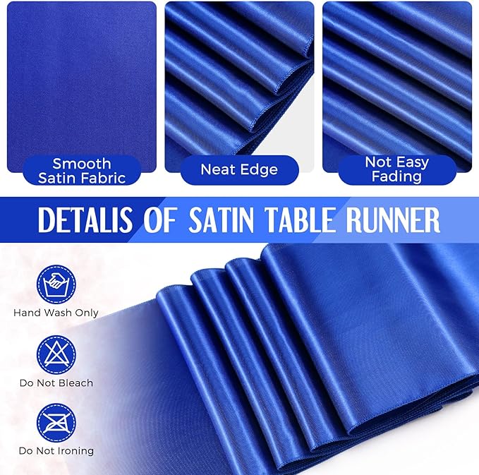 Breling 16 Pack Black and Blue Disposable Plastic Tablecloths and Satin Table Runner Set, 54 x 108 Inch Tablecloth, 12 x 108 Inch Table Runners for Wedding Graduation Birthday Baby Shower New Year