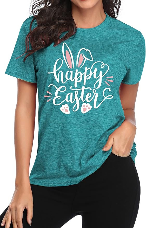 LAZYCHILD Women Easter Teacher Shirts: Funny Treat All with Kindness T-Shirt Bunny Rabbit Tee Tops