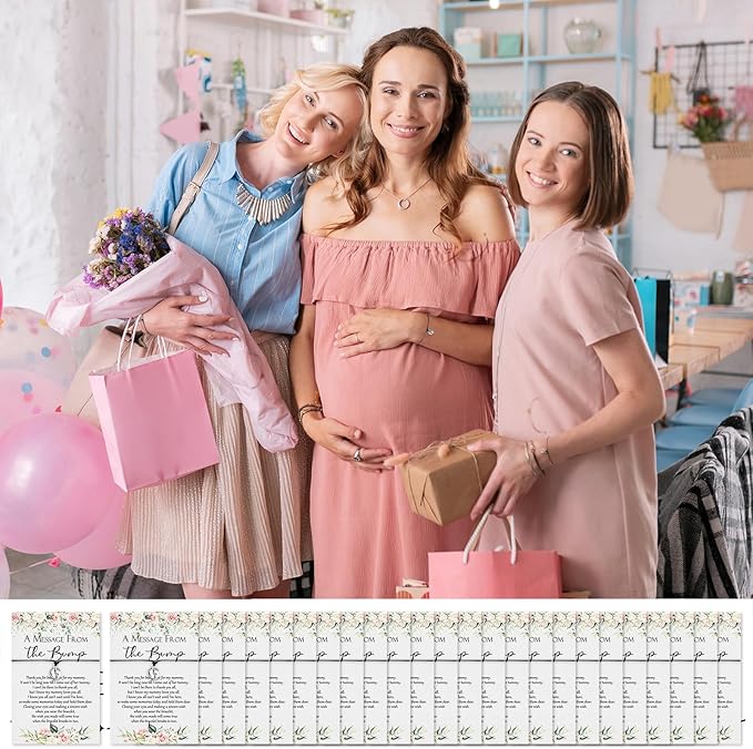 Thyle 50 Set Flower Baby Shower Favors for Guests Adjustable Bracelets with Message from the Bump Card Footprints Charm Baby Shower Bracelets for Gender Reveal Thank You Gifts