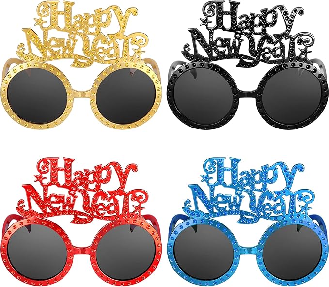 Happy New Year Metallic Glasses Shiny 2026 Party Eyeglasses for Adults & Kids Fun NYE Accessories & Photo Booth Props
