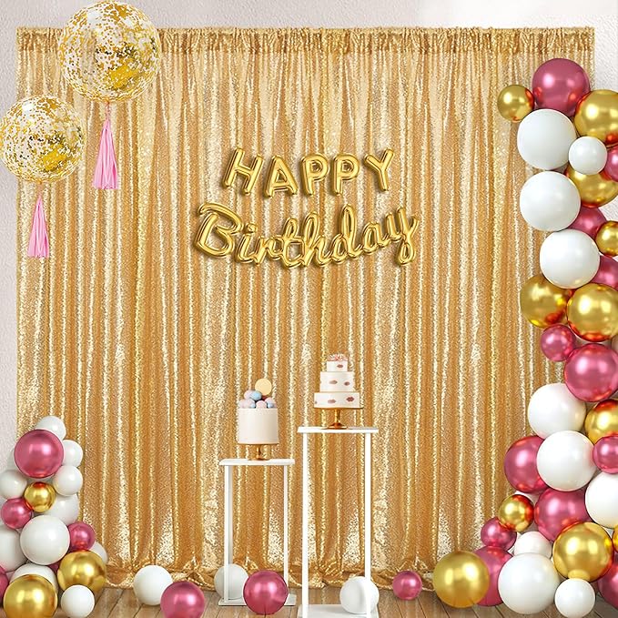 B-COOL Gold Sequin Backdrop Curtains: 6 Panels 2ftx8ft Christmas Curtains Background for Disco Xmas Party Wedding Photography Birthday Party Backdrop Decorations