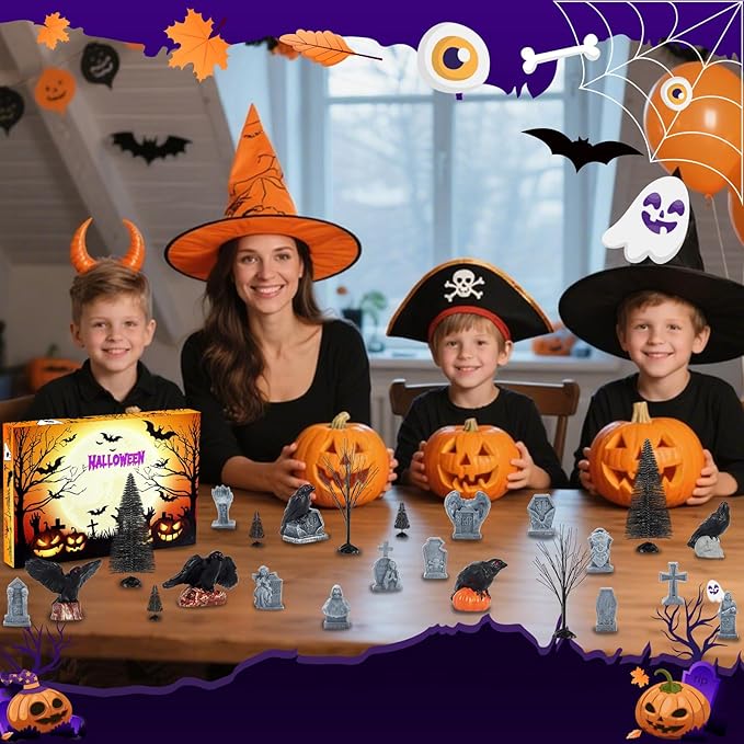 35 PCS Halloween Village Accessories Miniature Tombstone Crow Animal Skull Figurines Halloween Village Trees Spooky Town Set for Mini Graveyard Scene Decor