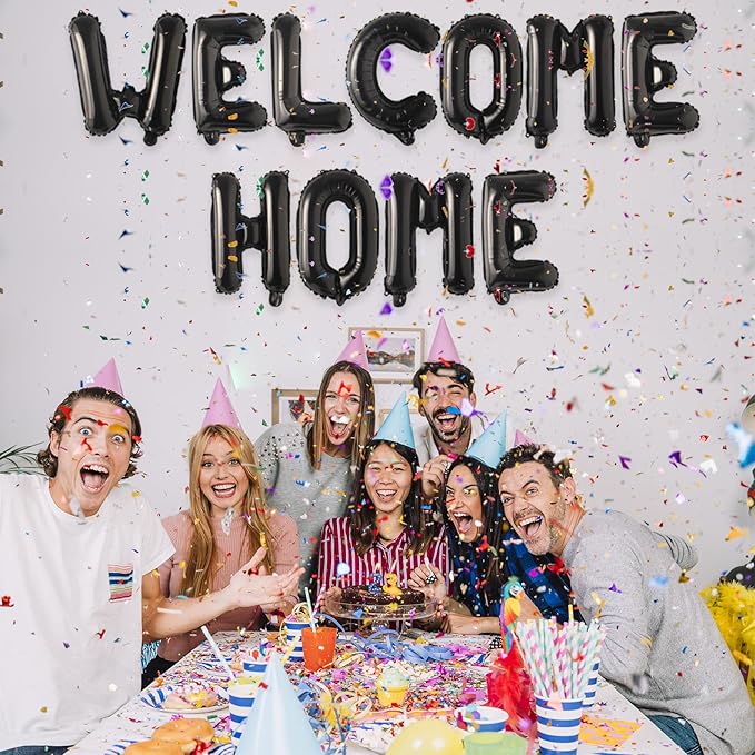 2 Set 22Pcs Black WELCOME HOME Letter Balloons 16in Balloon Foil Letter Decorations Party Decor Black Letter Balloons WELCOME HOME Party Supplies