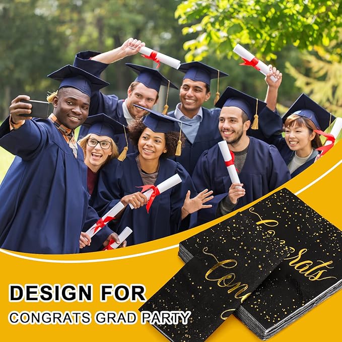 Whaline 175Pcs Graduation Party Supplies, Paper Plates and Napkins Set , 25 Guests Congrats Grad Disposable Tableware Set Include Paper Plate Napkin Cup Knife Fork Spoon for Grad Table Decor