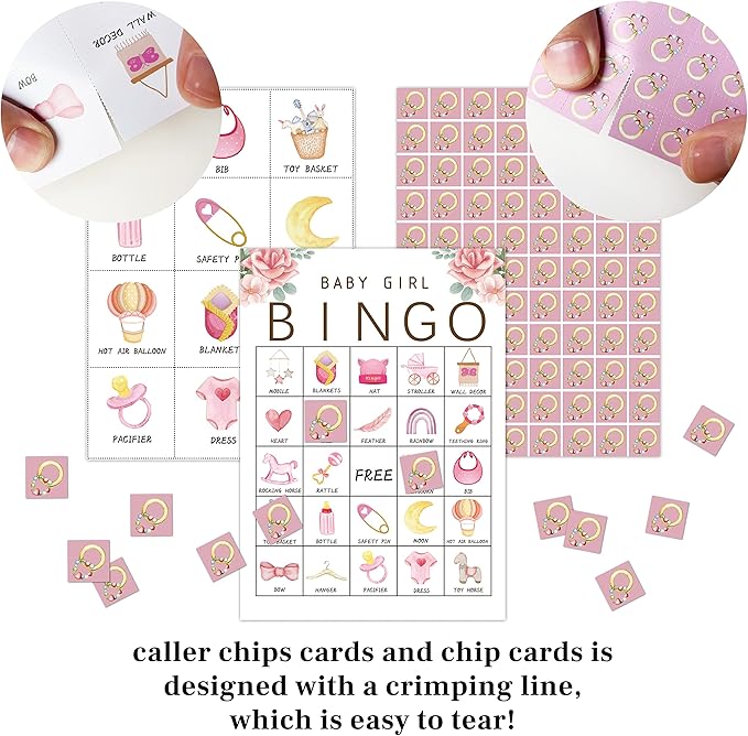 Zodvery Pink Floral Bingo Game for Party, Gender Reveal Party Games Favors Supplies, Group Bingo Cards - 24 Players/ 01
