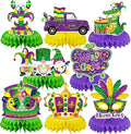 JULMELON Mardi Gras Table Decorations Honeycomb Centerpiece, 8pcs Mardi Gras Centerpieces for Tables Masquerade Masks Crown Signs Decor Mardi Gras Party Decorations for Home