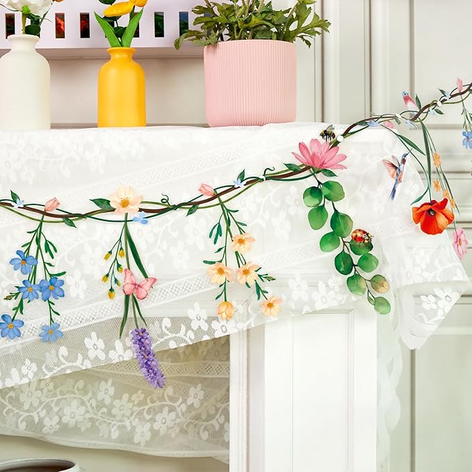 Flower Banner Garland, Baby Shower Decorations, Floral for Enchanted Garden Party, Wedding Wild One Bloom Baby Shower Birthday Fairy Tale Tea Market Spring Supplies Girl Woodland Party