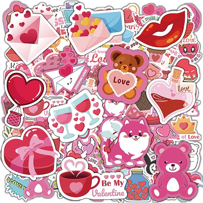 OHOME Valentines Stickers - 100 PCS Heart Stickers for Kids Classroom School - Valentines Day Crafts Gifts Treats Decor Cards Scrapbooking Decorations Supplies - Valentine's Party Favors