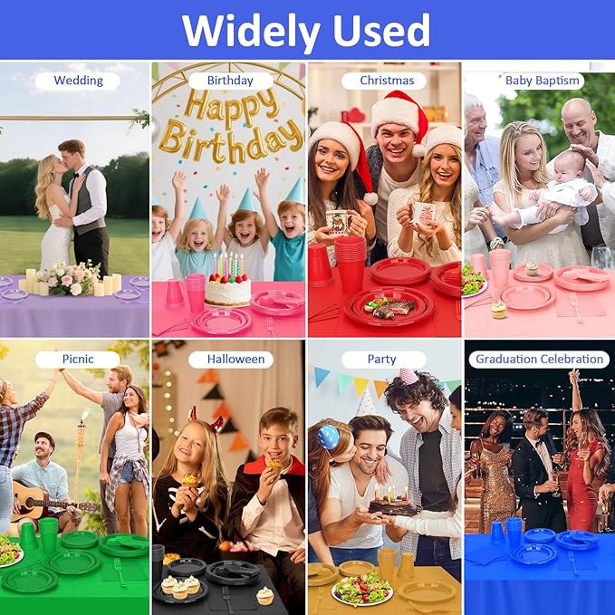 Blue Plastic Plates for Party,30 Guest Disposable Plastic Plate Set 9" Plates,7" Dessert Plates,Napkins,12 oz Cups,Forks & Tablecloth for Birthday,Graduation,Picnic,Father's Day Party