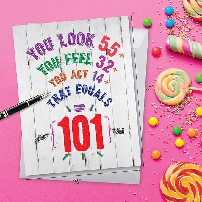NobleWorks - Big Funny 101th Milestone Birthday Greeting Card 8.5 x 11 Inch with Envelope (1 Pack) Oversize Jumbo Age Equation-101 J2462MBG
