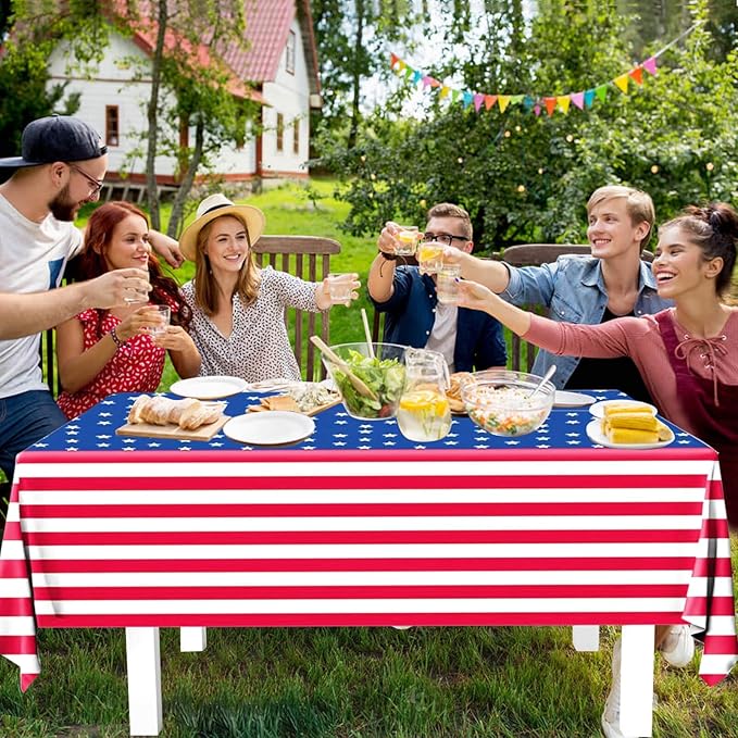 4th of July Tablecloth, 2 Pcs Fourth of July Patriotic Tablecloth, 54 X 108 Inch Disposable Plastic Waterproof Table Cover for Veterans Day Election Day Independence Day Party Decorations