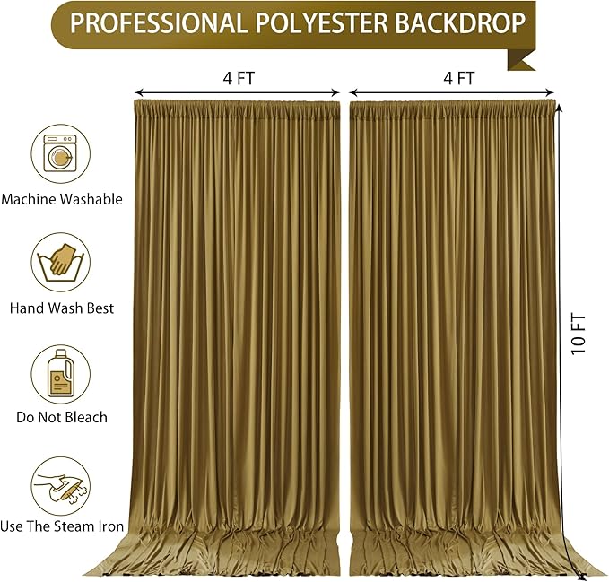 Gold Brown Backdrop Curtains-Wrinkle-Free Polyester Photography Drapes Party Curtain Background for Baby Shower Wedding Decorations- 8 X10FT (Brown)
