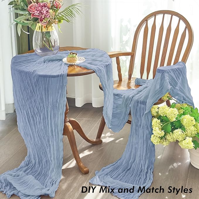 IVAPUPU 10 Pcs Cheesecloth Table Runner - 10ft Dusty Blue Easter Spring Boho Gauze Cheese Cloth Table Runners for Baby Shower Decoration Wedding Party Garden Farmhouse