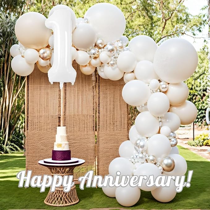 White Number Balloons 40 Inch Helium Mylar Number 1 Balloon for Birthday Party Anniversary Decoration (White, 1)