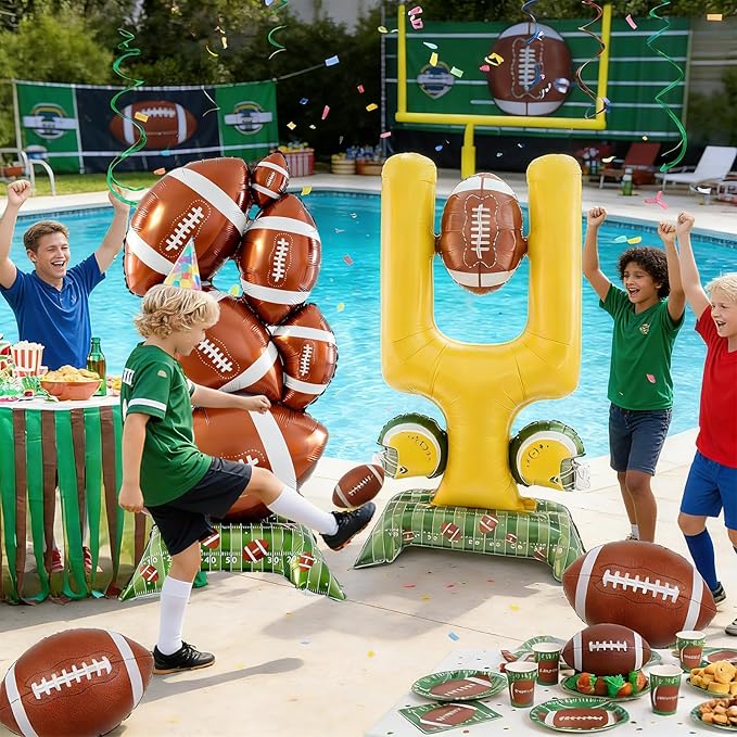 2-Piece Football Party Decoration Set - 5 ft Large Self Standing Football Foil Balloons, Suitable for Game Day Celebrations and Sports Themed Party Decorations (Football,Goal Post)
