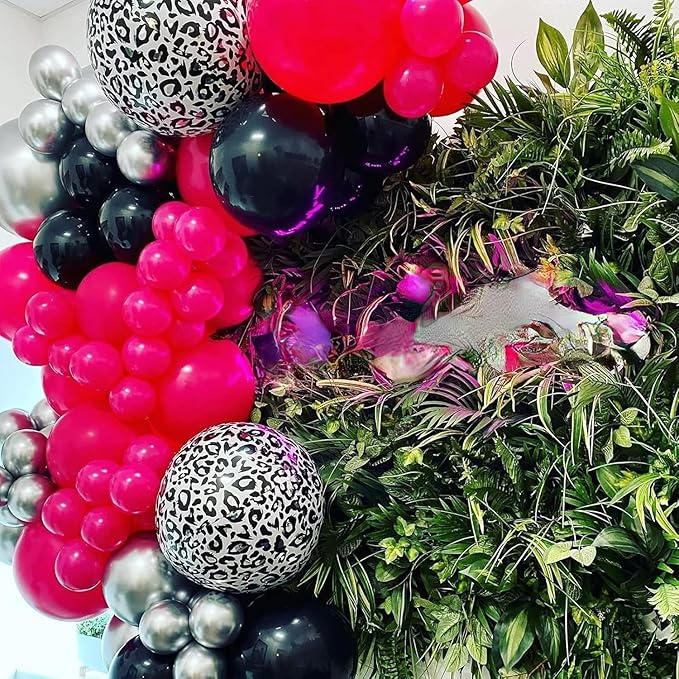 Hot Pink and Black Balloon Arch Kit, Hot Pink Black Balloon Garland Kit, Rose Red Black Latex Balloons Different Sizes for Women's Birthday Decorations Wedding Baby Shower Engagement Party Supplies