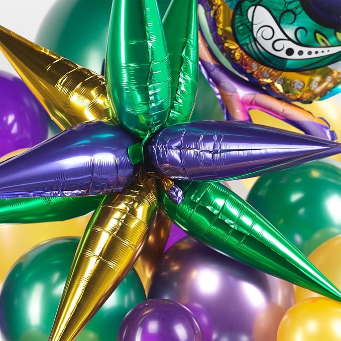 Mardi Gras Purple Green Gold Balloon Garland Arch Kit 101 Pcs with large mylar Star Mardi Mask foil Balloons for 2026 Birthday Masquerade fat Tuesday Theme party Decorations (Purple Green Gold)