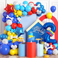 2nd Birthday Decorations for Boy, Dog Paw Second Birthday Balloons Arch with Red Blue Yellow Latex Balloons and Number 2 Balloon Star Foil Balloon for Paw Party Supplies
