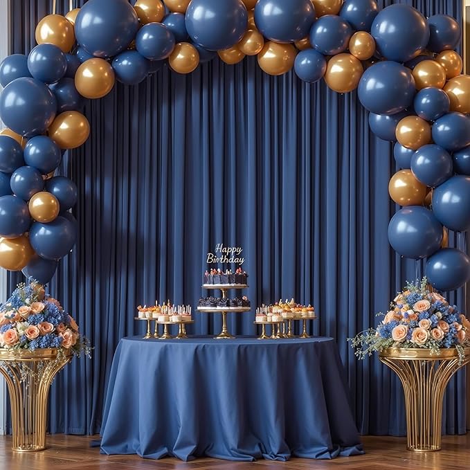 16x10FT Navy Blue Backdrop Curtains for Wedding Parties, Wrinkle Free Polyester Photography Backdrop Drapes for Wedding Baby Shower Birthday Parties Stage Background Stand Decorations 4x10ft,4 Panels