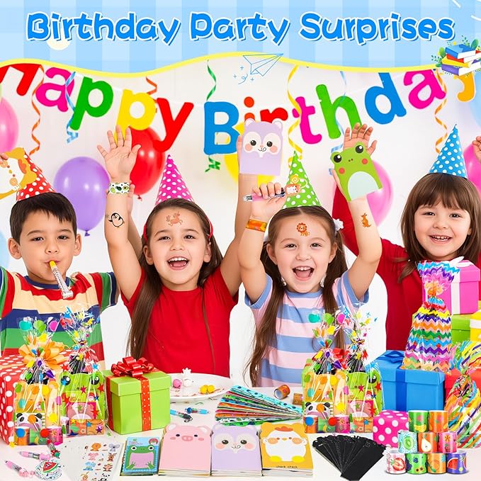 24 Pack Party Favors Classroom Gifts Set with Classic Animal ＆Fruit Designs for Teens, Goodie Bags with Multicolor Pen for Birthday Stuffers Rewards Prizes Party Favors