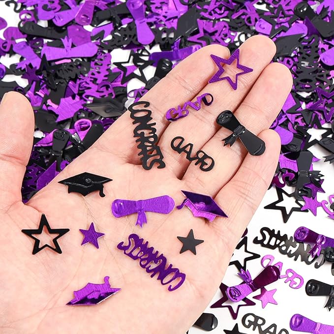 Purple and Black Graduation Confetti 2026, 1000 Pcs Congrats Grad Confetti Class of 2026 Party Table Centerpiece for Graduation Party Decorations