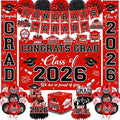Graduation Decorations 2026 Red Party Decor Set with Congrats Grad Banner, Class of 2026 Backdrop, Balloons, Box & Streamers Supplies for High School & College Celebrations