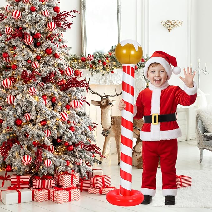2 Pcs Christmas Inflatable Outdoor Decorations 4.3 ft Christmas North Pole Inflatable Column Decoration for Winter Xmas Lawn Yard Garden Home Decor