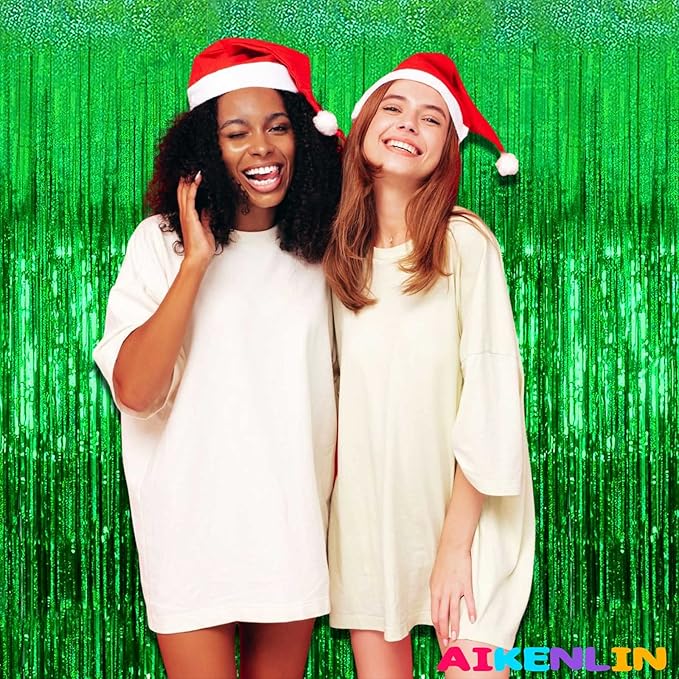4 Pack 3.2Ft x 8.2Ft Green Foil Fringe Curtain Backdrop, Metallic Tinsel Foil Fringe Streamers Curtains Background for Photo Booth, Birthday, Wedding, Disco, Bachelorette, Christmas Party Decoration