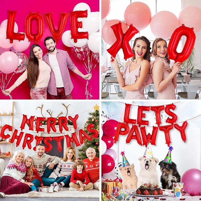 52 Pcs Red Letter Balloons,16 Inch Foil Alphabet Letter Balloons,Letter A-Z Balloon Banner Custom Phrase Balloon for Birthday Party Wedding Anniversary Decoration (Red 52pcs)