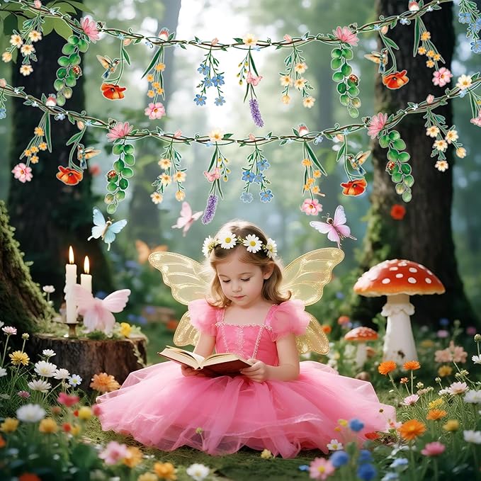 2 Pcs Flower Banner Wildflower Garland, Baby Shower Decorations, Floral for Enchanted Garden Party, Wedding Wild One Bloom Baby Shower Fairy Tale Tea Market Spring Supplies Girl Woodland Party