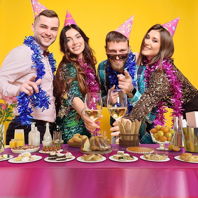 4 Pack Iridescent Plastic Tablecloths Disposable Table Cover Sparkly Foil Table Cloth for Rectangle Tables Party Decorations Birthday Princess Bridal Wedding Christmas Hot Pink, 54 x 108 Inch