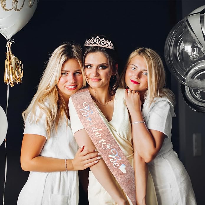 CIEHER Bride To Be Sash and Bride Crown for Bridal Shower Decorations, Bride Tiara, Cute Bridal Shower Gift for Bride, Engagement Party, Bachelorette Decorations