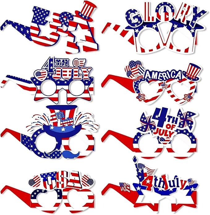 4th of July Party Accessories American Flag Paper Sunglasses, USA Glasses Forth of July Decorations Photobooth Props for Patriotic Party in the USA Favors Decorations 8Pcs