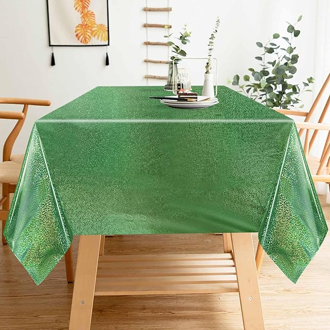 1 Pack Green Iridescent Plastic Tablecloth Disposable 54 × 108 Inch Glitter Holographic Foil Table Cloth Plastic Laser Rectangle Table Cover for Birthday Wedding Disco Party