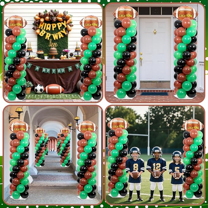 2 Sets Football Party Balloon Column Stand Kit With 102 Rugby Foil Balloons 5.57Ft Adjustable Balloon Tower Stand With Base Game Sports Arch Column for Sports Tailgate Game Day Birthday Party Supplies