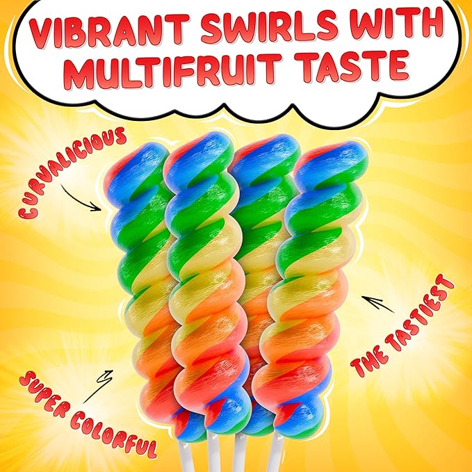 30pk Rainbow Twisty Lollipops Individually Wrapped Multi Fruit- Rainbow Swirl Suckers - Carnival & Circus Swirl Lollipops Individually Wrapped For Party Favors